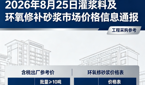 南宁2026年8月25日灌浆料及环氧修补砂浆市场价格信息通报